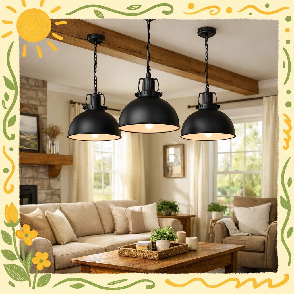 Updated pendant lighting fixtures in neutral living room demonstrating interior upgrades