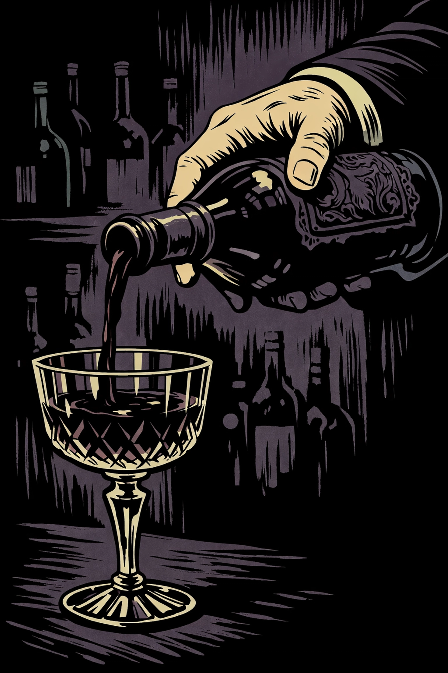 Hand pouring potentially poisoned vintage wine in gay thriller murder mystery
