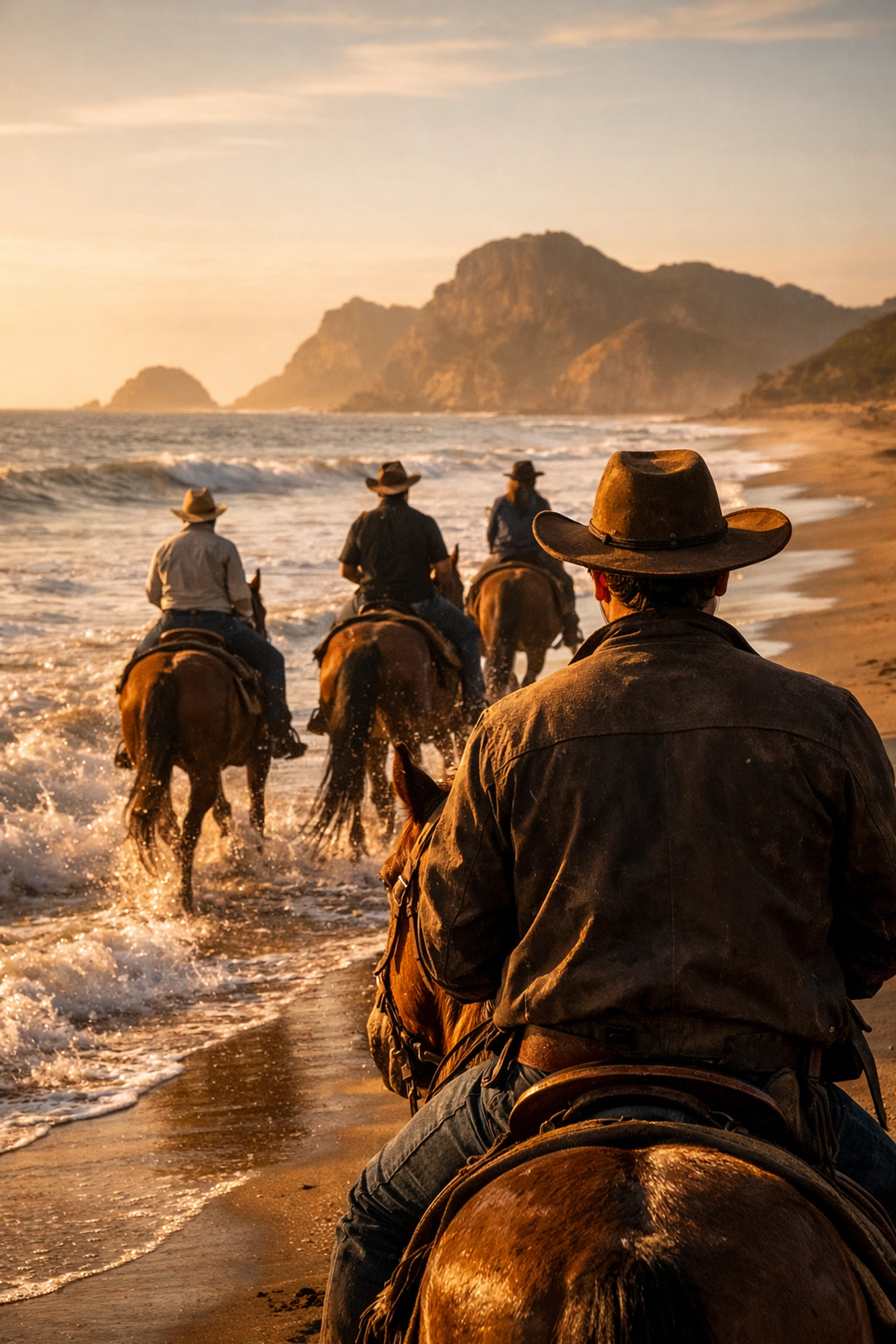 Horseback riding along the ocean waves during a Mazatlán cruise shore excursion.