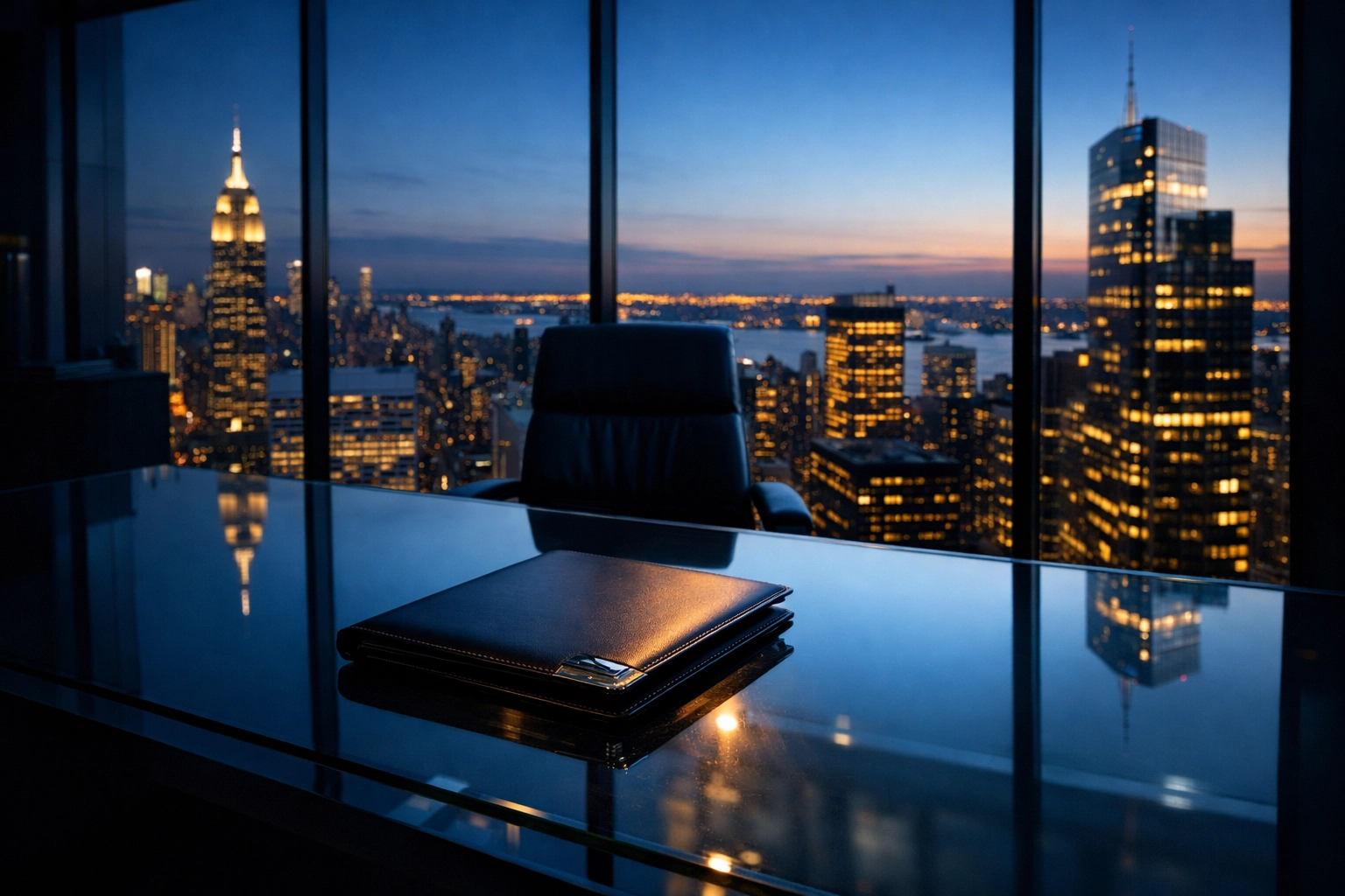 Executive office overlooking a city skyline, representing healthcare finance and insurance payer profits.