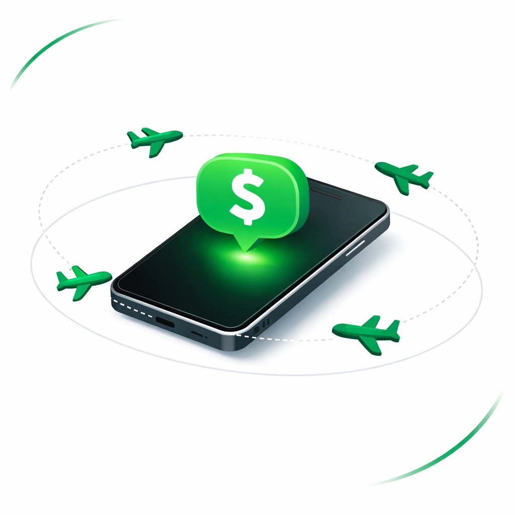 Smartphone receiving automated flight price drop notification with dollar savings alert