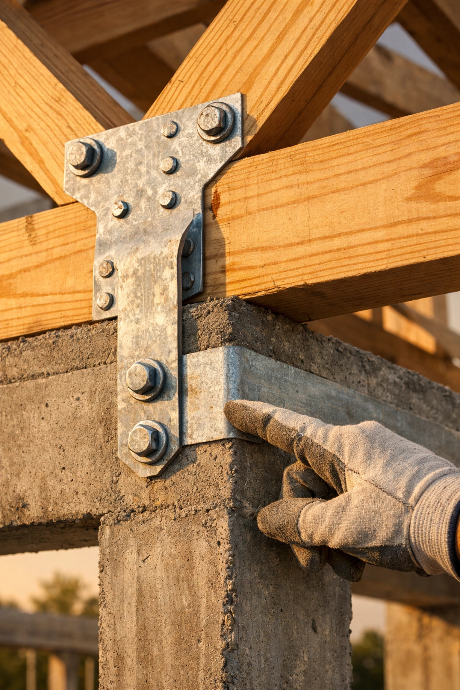 Close-up of hurricane straps and structural framing compliant with South Florida building codes.