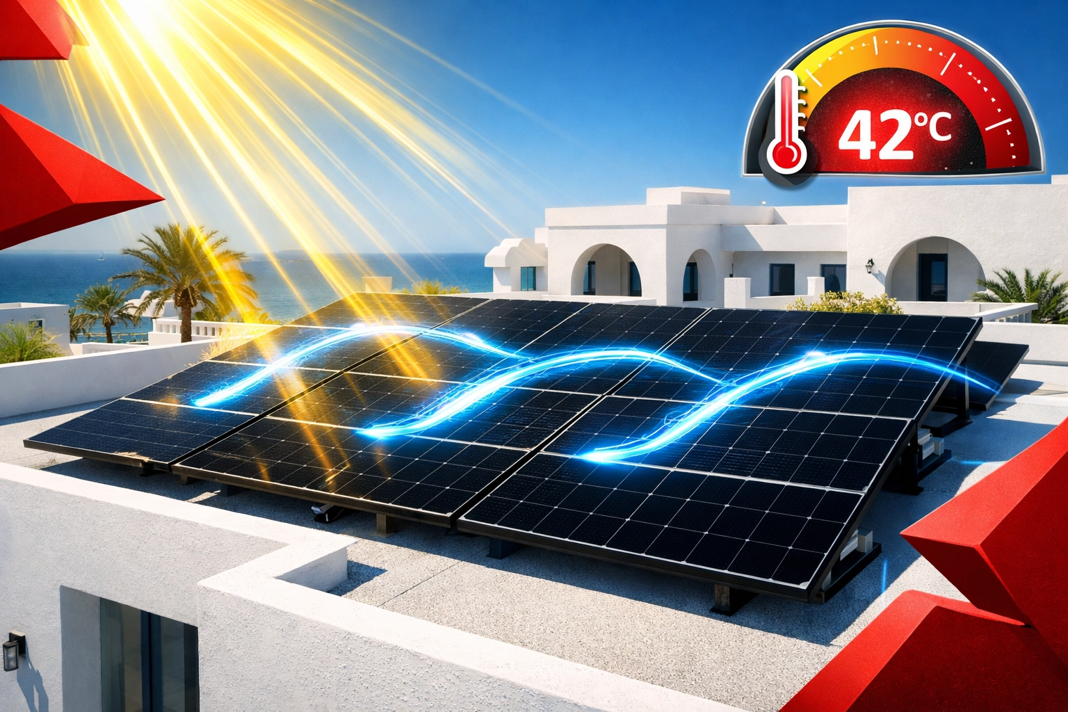 Installation panneaux solaires LONGI TOPCon sur toiture tunisienne par forte chaleur