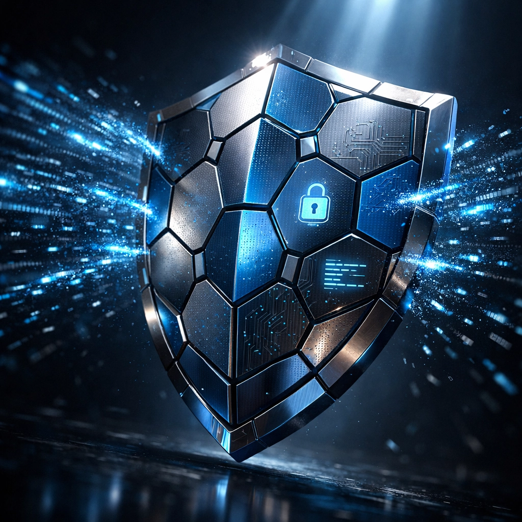 Cybersecurity shield protecting business data from network threats and cyber attacks