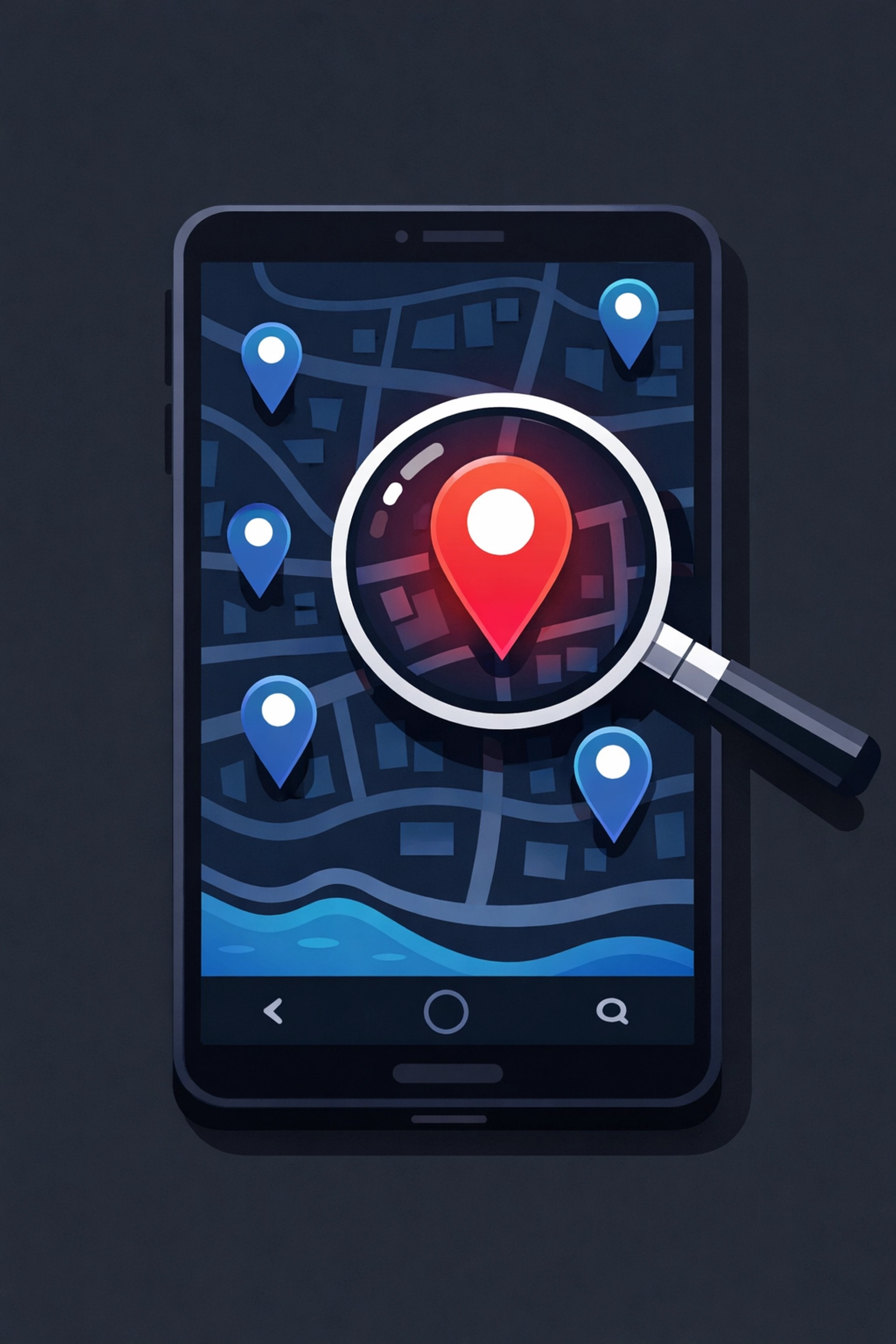 Illustration of a smartphone map showing local service area pins for tradesman website SEO.