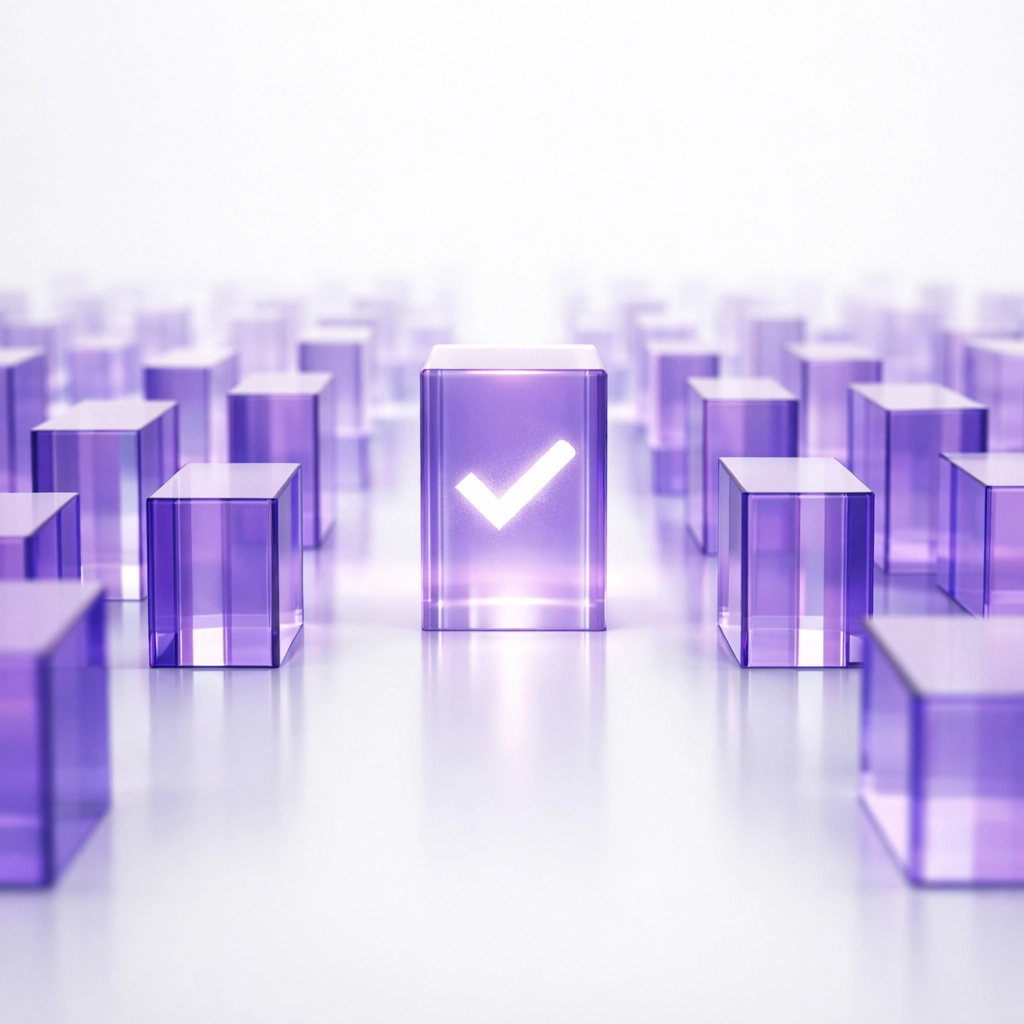 A glowing checkmark within a data stream representing accuracy in AI-powered outsourced bookkeeping.