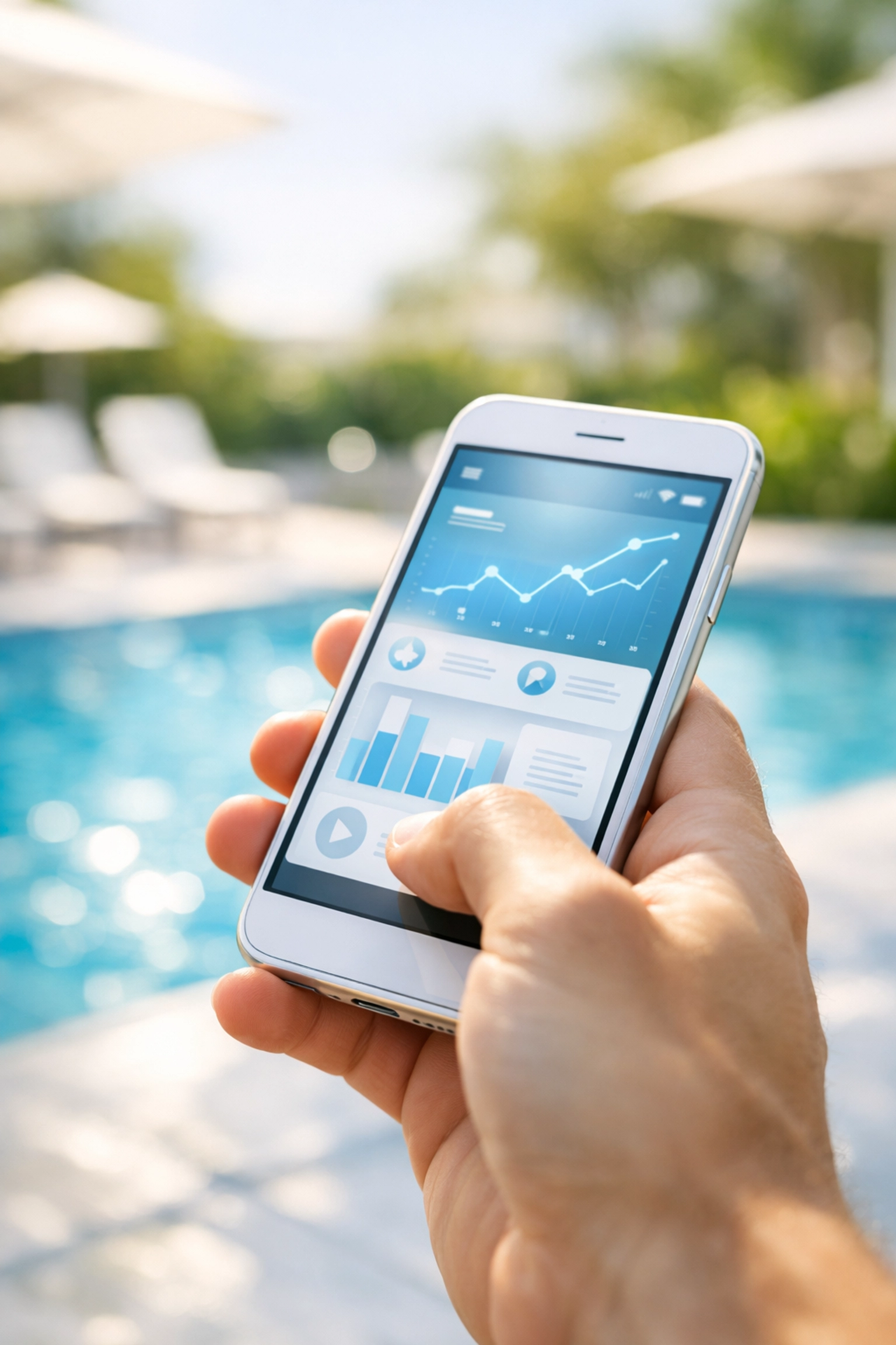 Using a mobile app for fast pool route financing and pre-approval with Orangefi for a new business purchase.