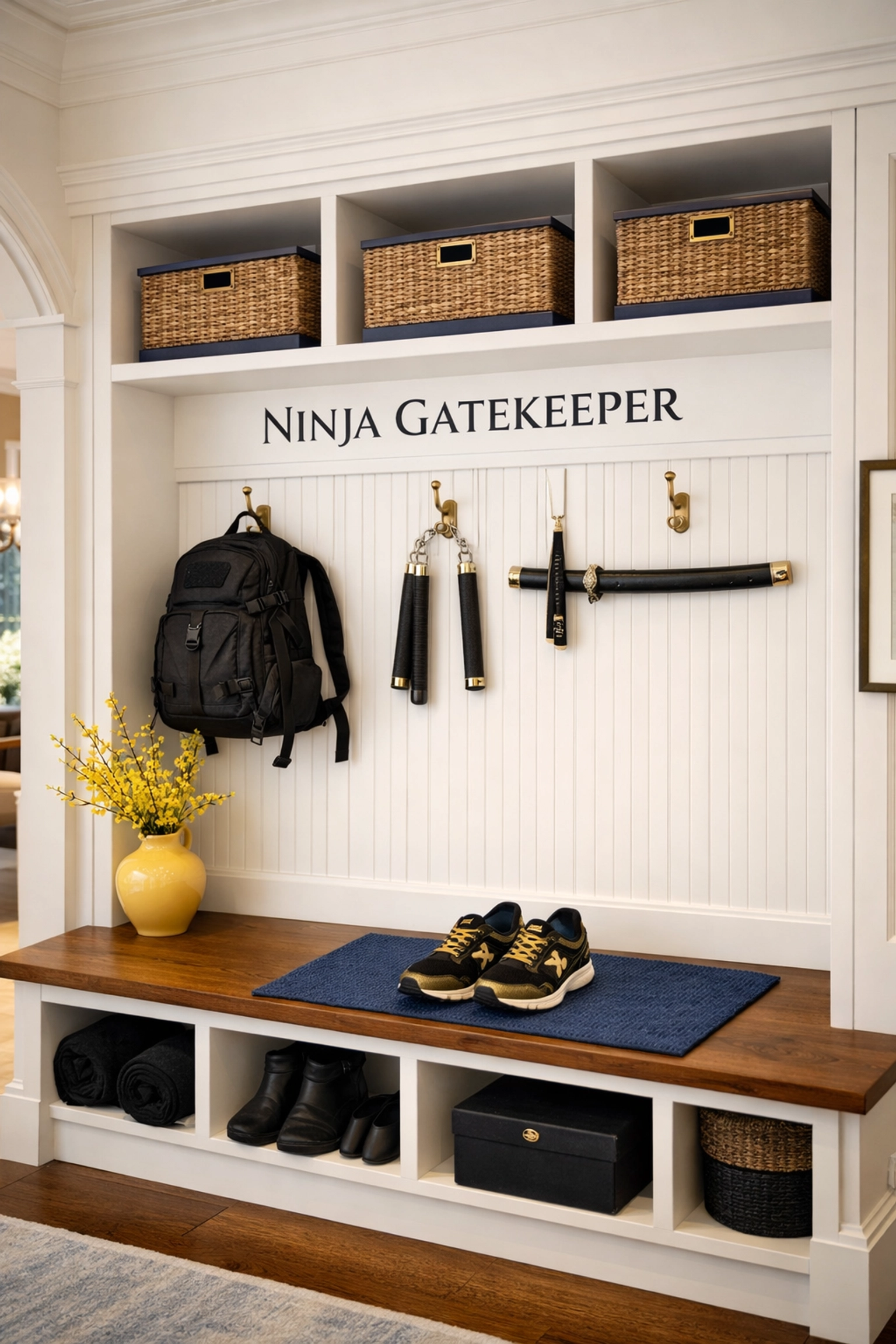 Meticulously organized luxury entryway in Weston maintained by professional cleaning services.