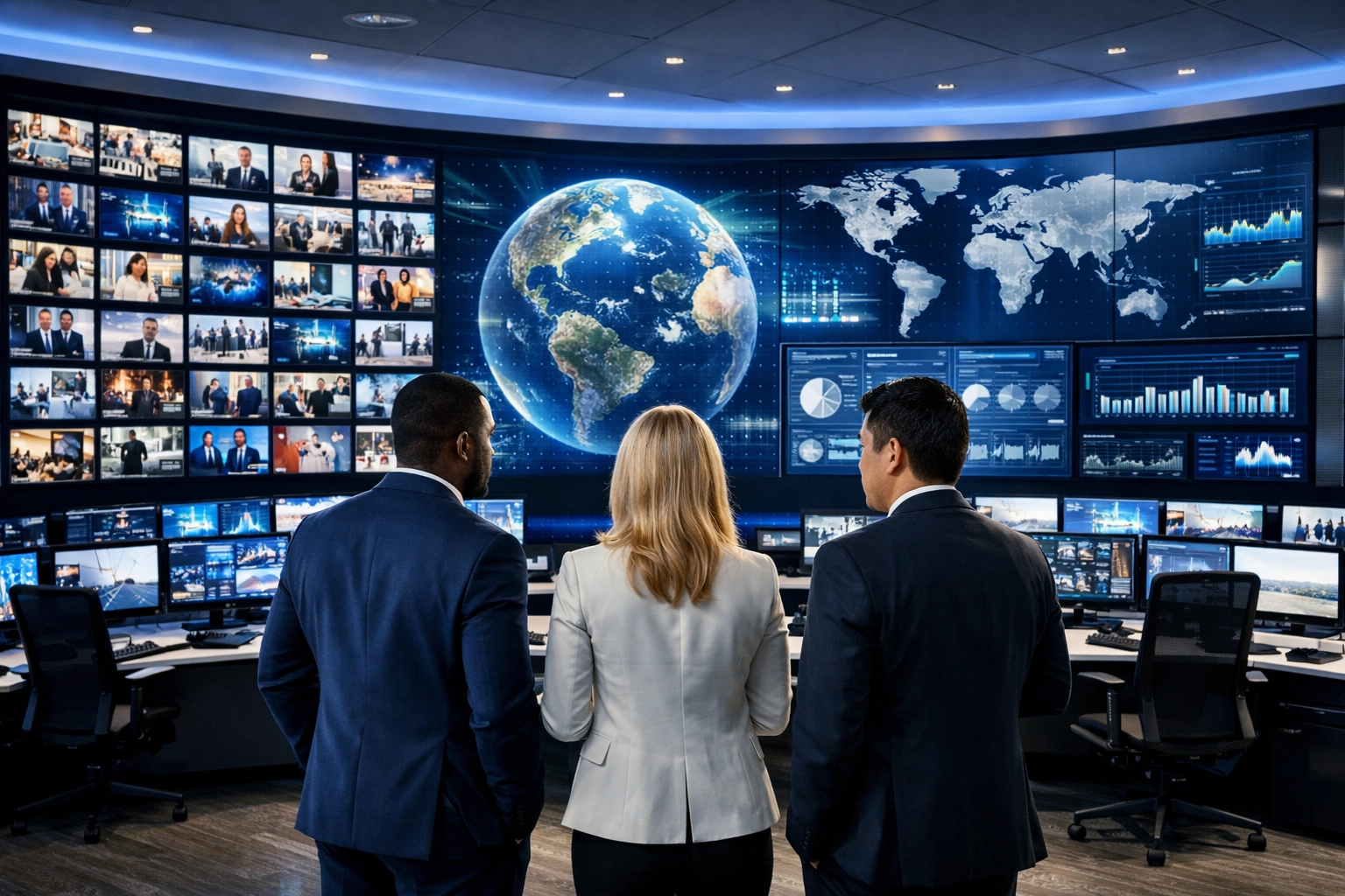A global enterprise command center organizing high-definition media assets for strategic industry impact.