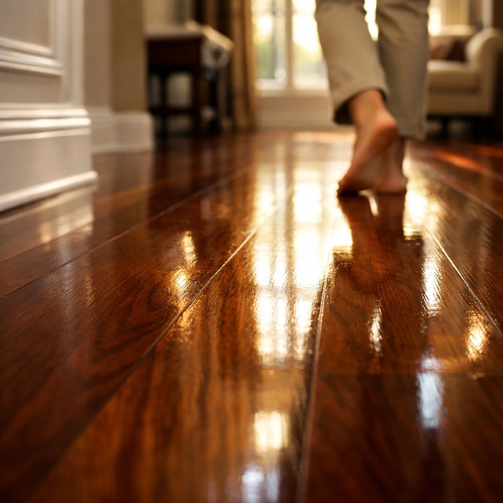 Spotless hardwood floors in a luxury home following high-quality house cleaning services MA.