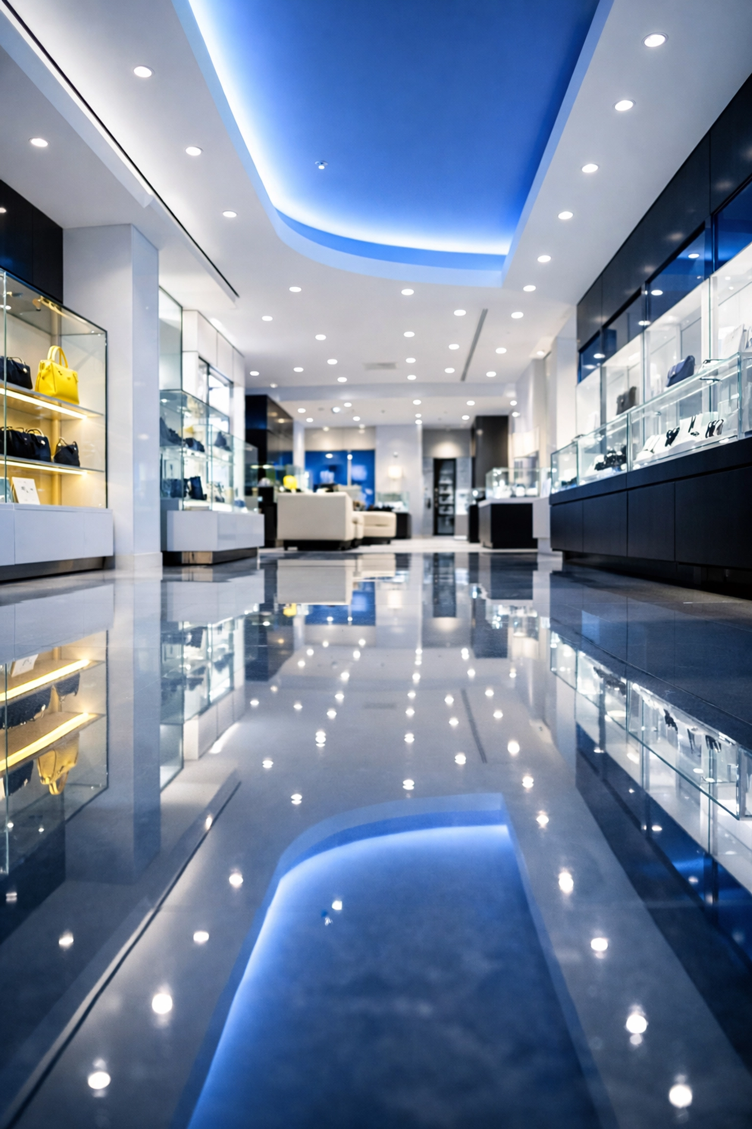 Polished retail showroom floor in Peabody, MA showing professional commercial cleaning results.