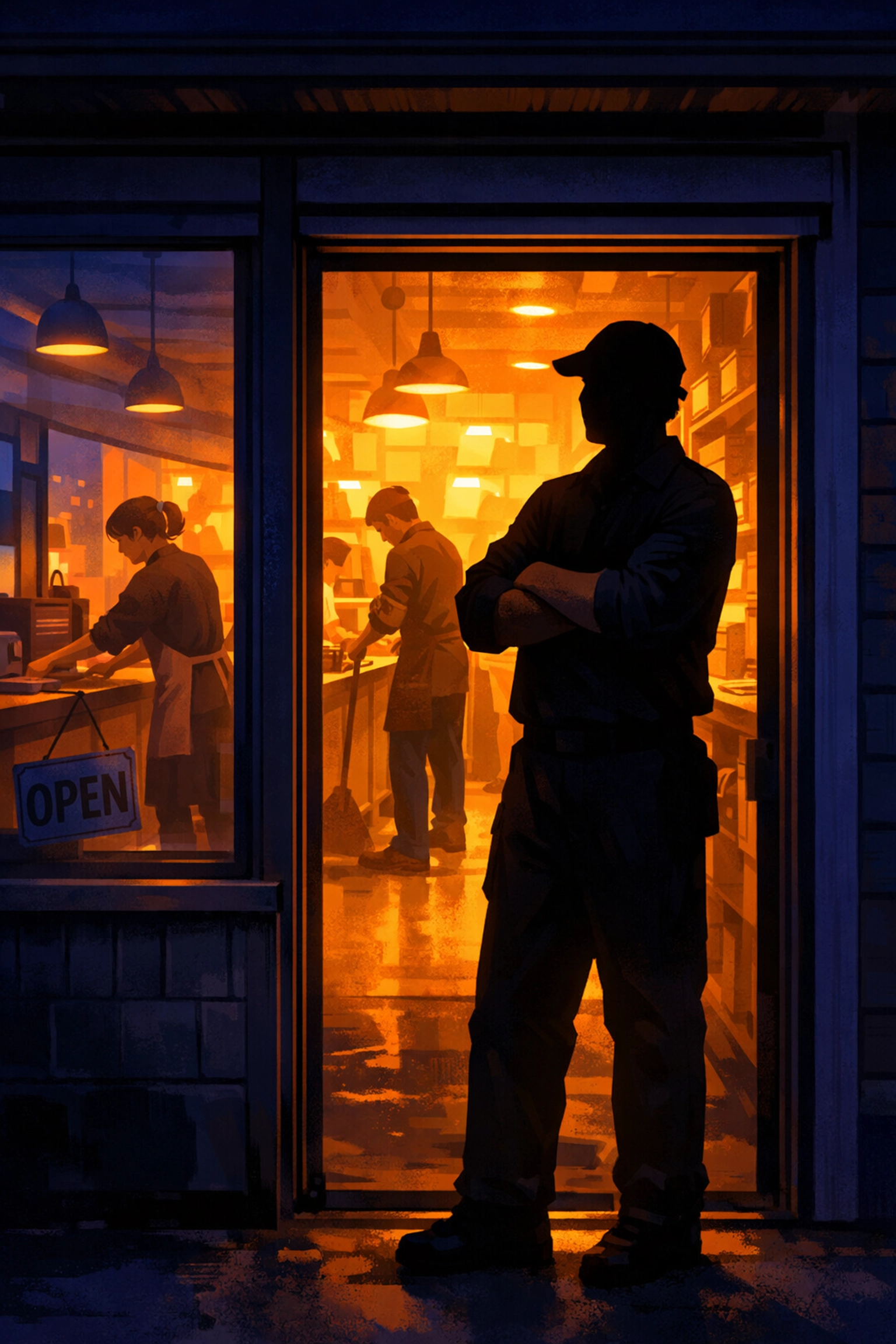 Worker standing watch as team finishes shift safely embodying Guardian safety culture