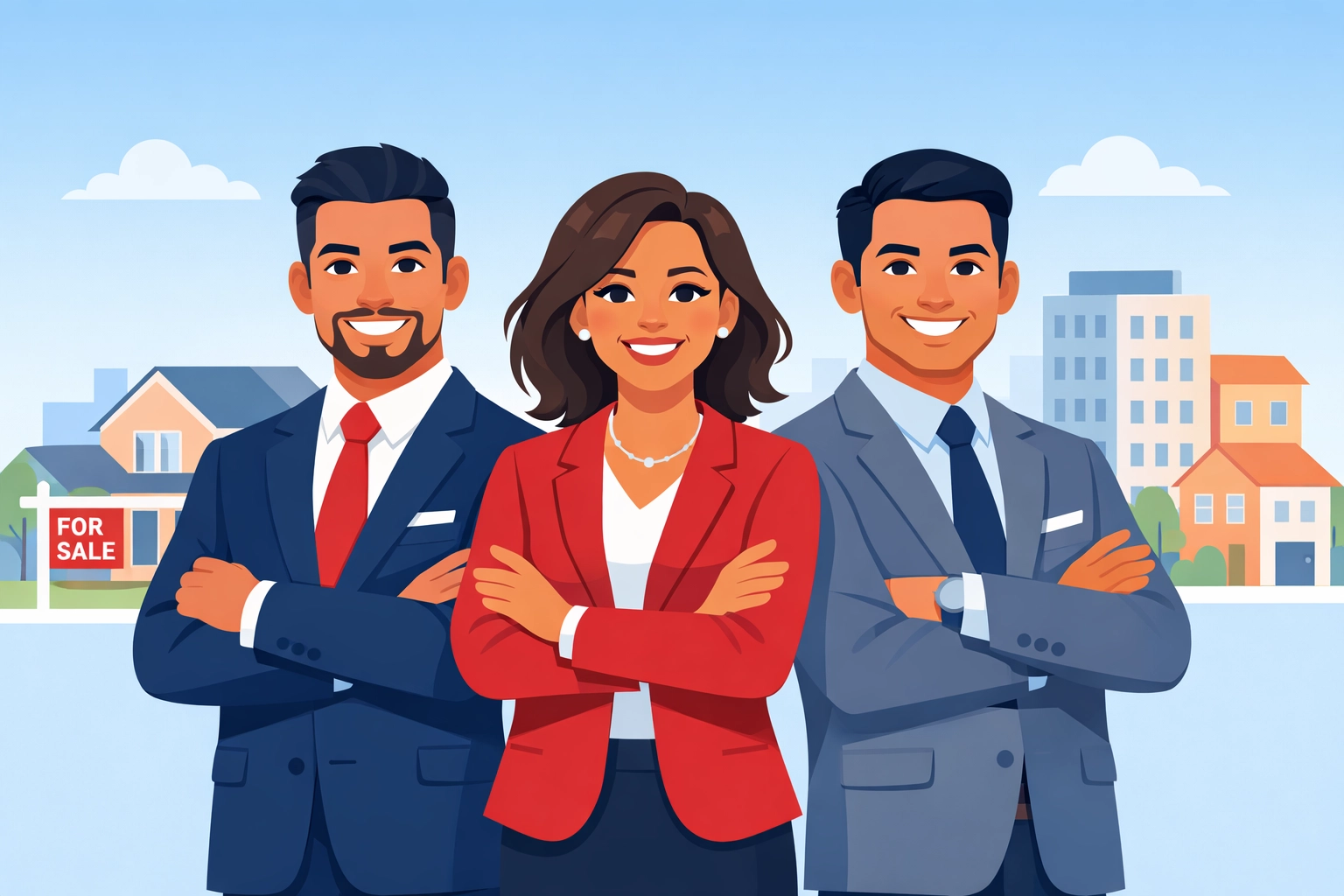 Realtors latinos profesionales ayudando clientes a calificar para comprar casa