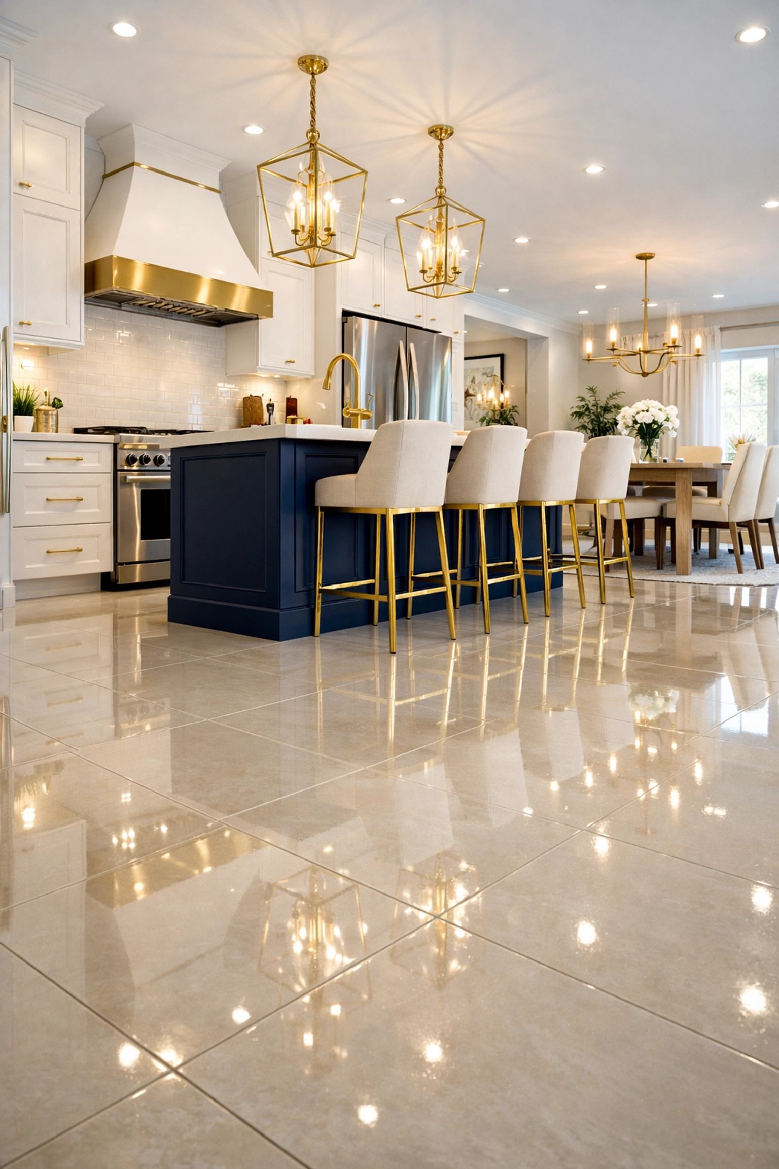 Move-in ready luxury kitchen and dining area after thorough post construction cleaning Milford in a new home.