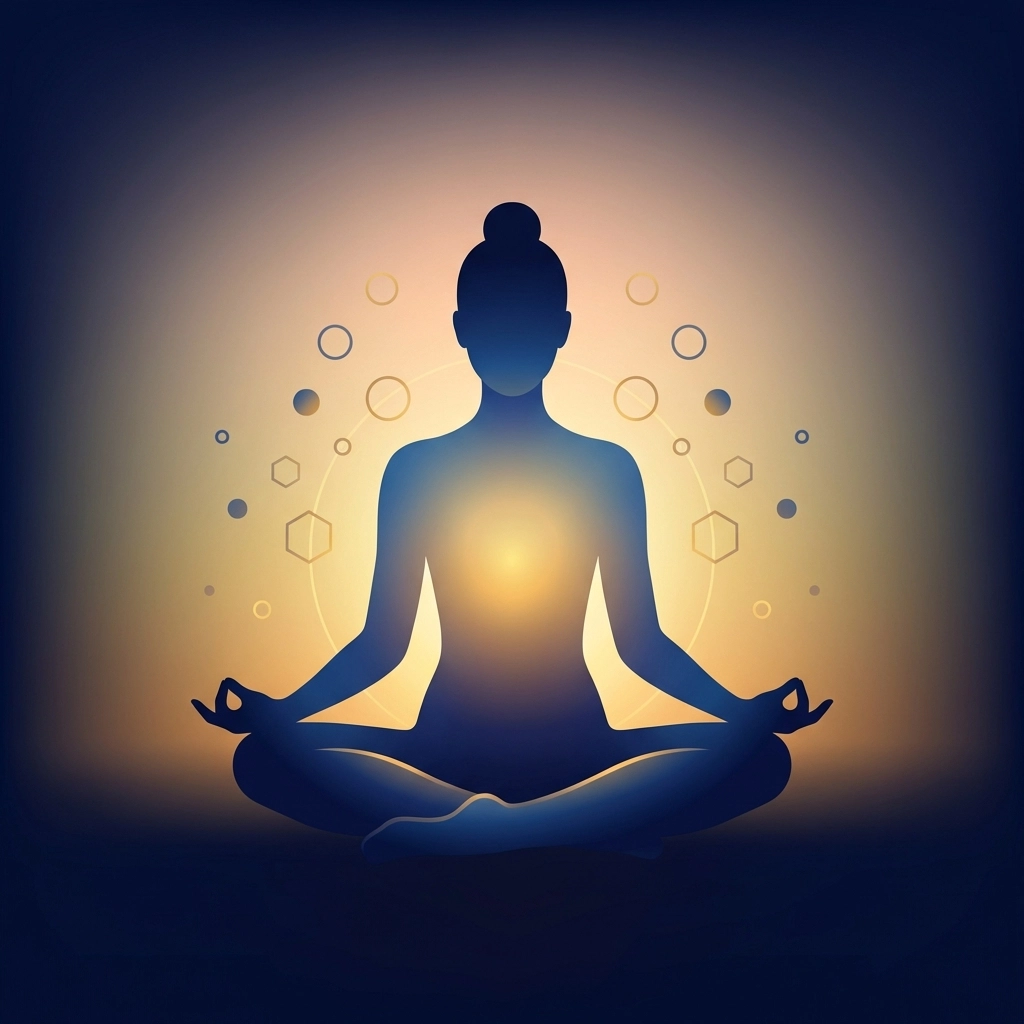 Person in a meditative yoga pose at sunrise, representing balanced energy and mineral-based wellness