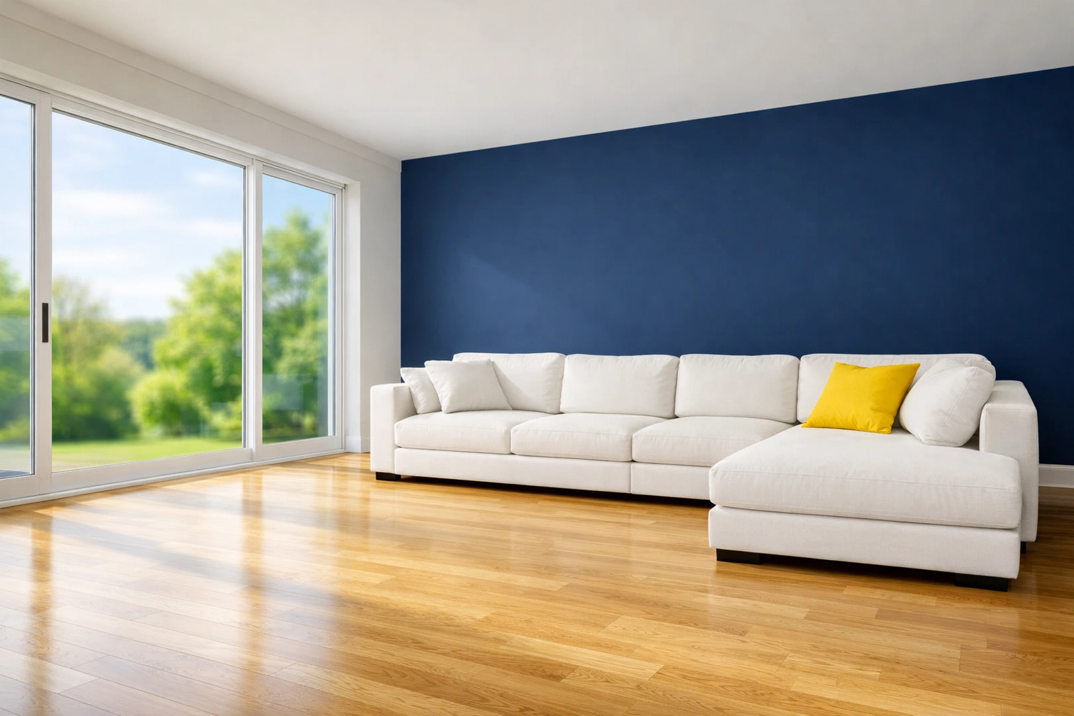 Sunlit living room with clean hardwood floors after a professional house cleaning reset in Leominster.