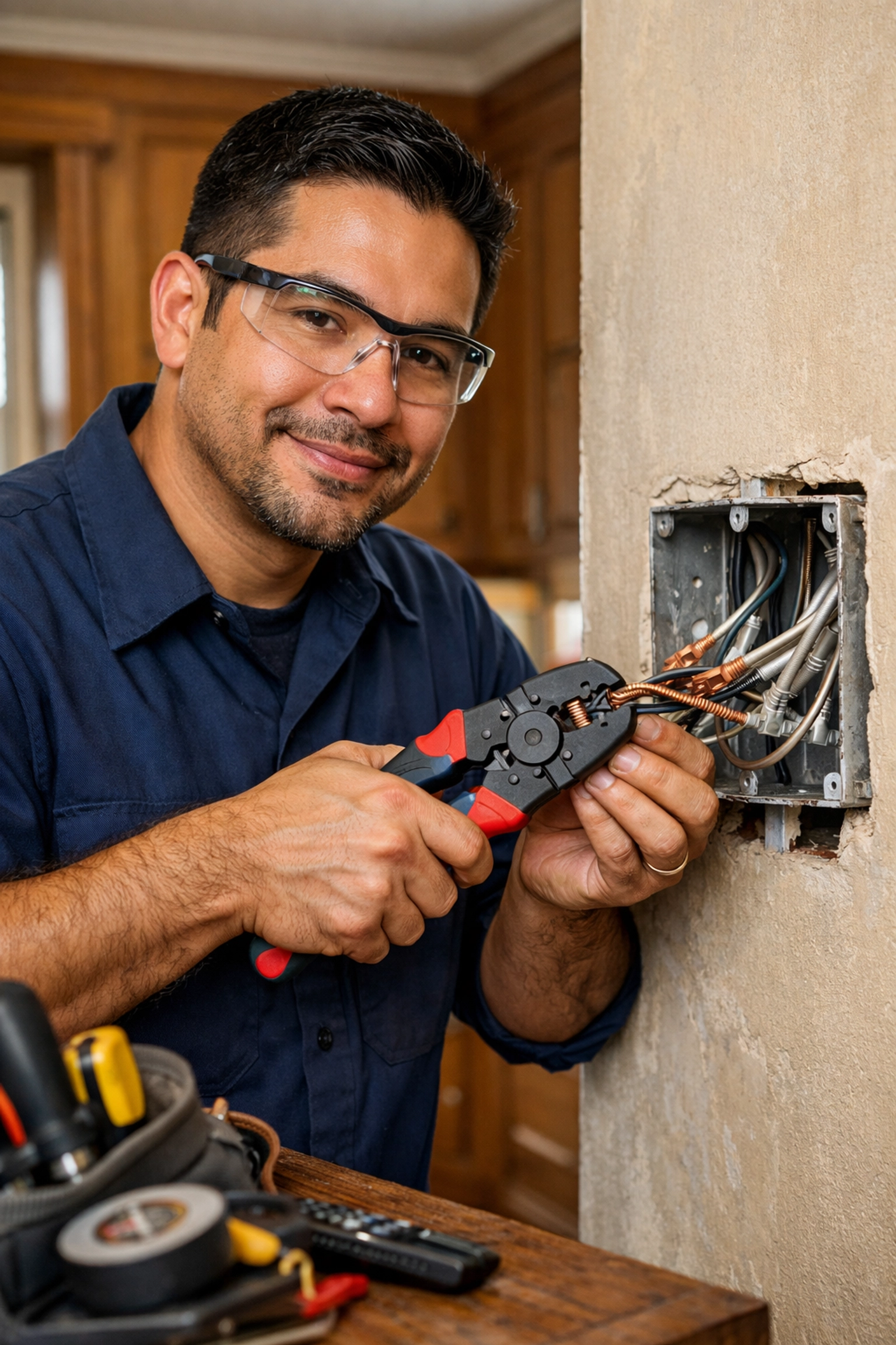 Licensed electrician installing copper pigtails to safely repair aluminum wiring connections