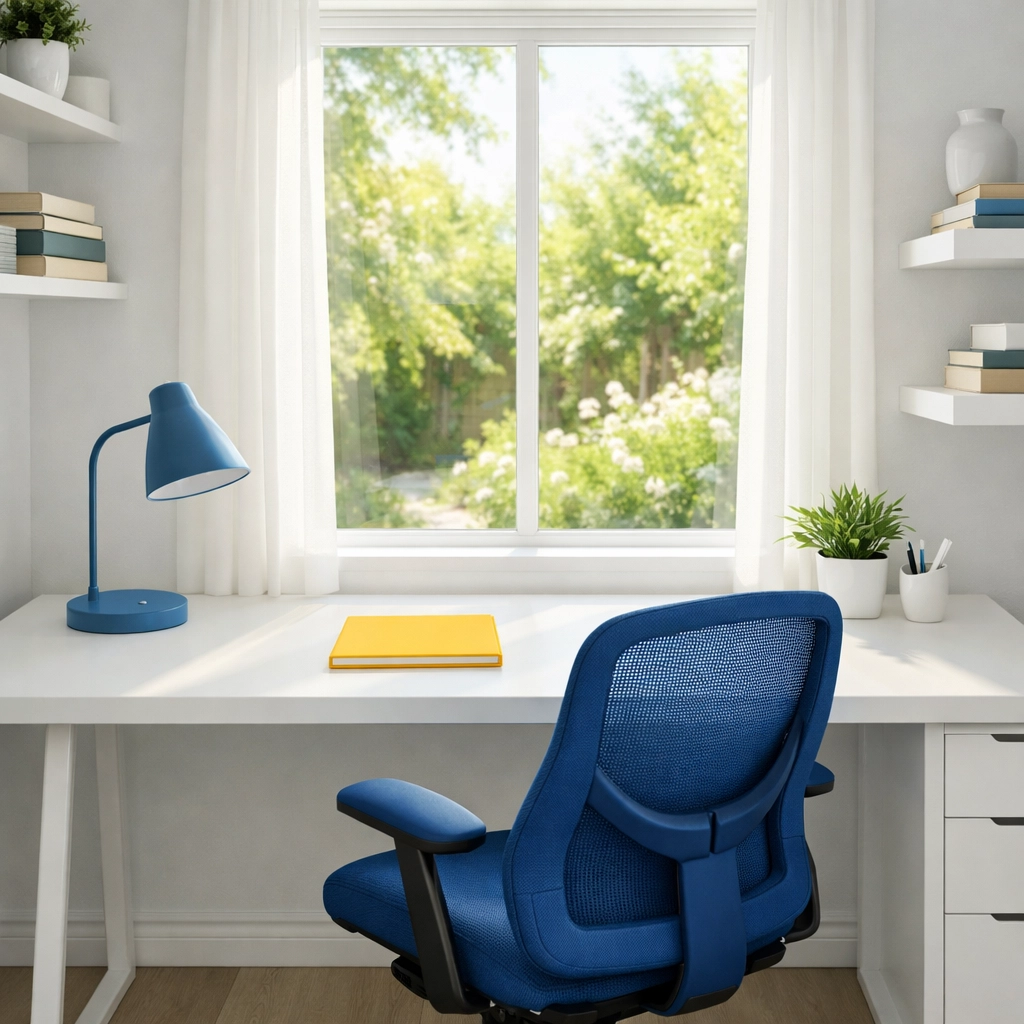 Clean and organized modern home office in Shrewsbury after a bi-weekly house cleaning visit.