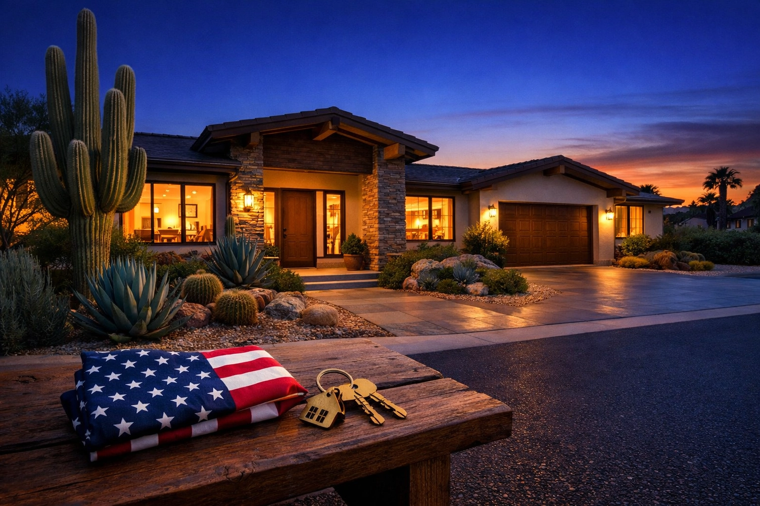 A Phoenix home at twilight representing equity protection through the AZ veteran property tax exemption.