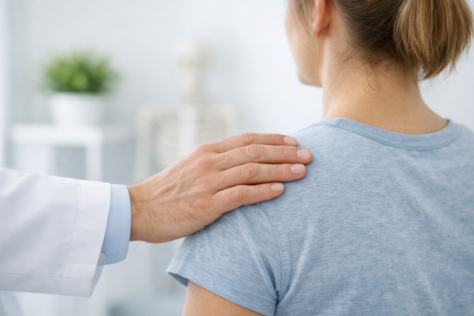 Chiropractor building patient trust and reputation during a clinical consultation.