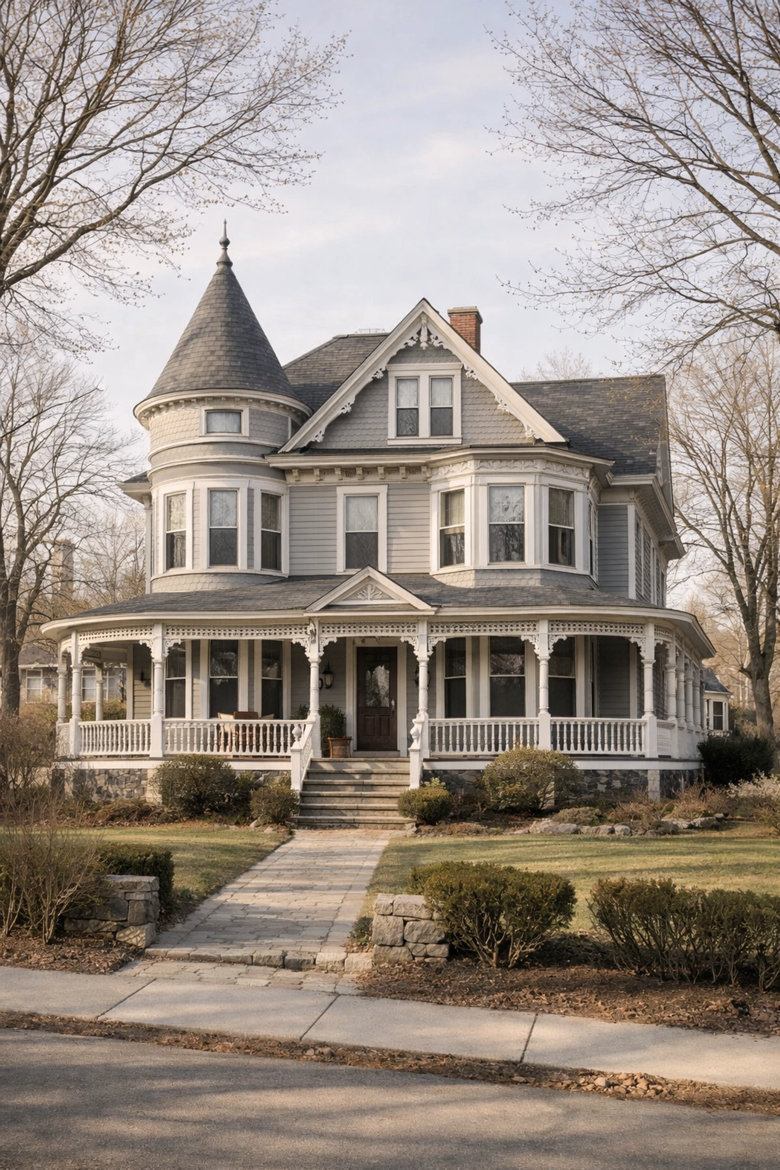 Victorian single-family home in Malden MA with wraparound porch and classic architecture