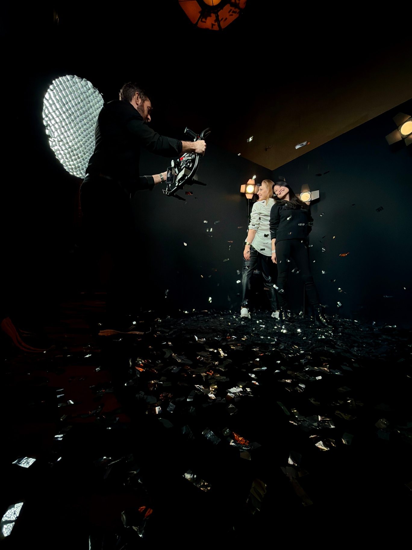 BTS — Two guests on set with cinematic lighting (2 girls)