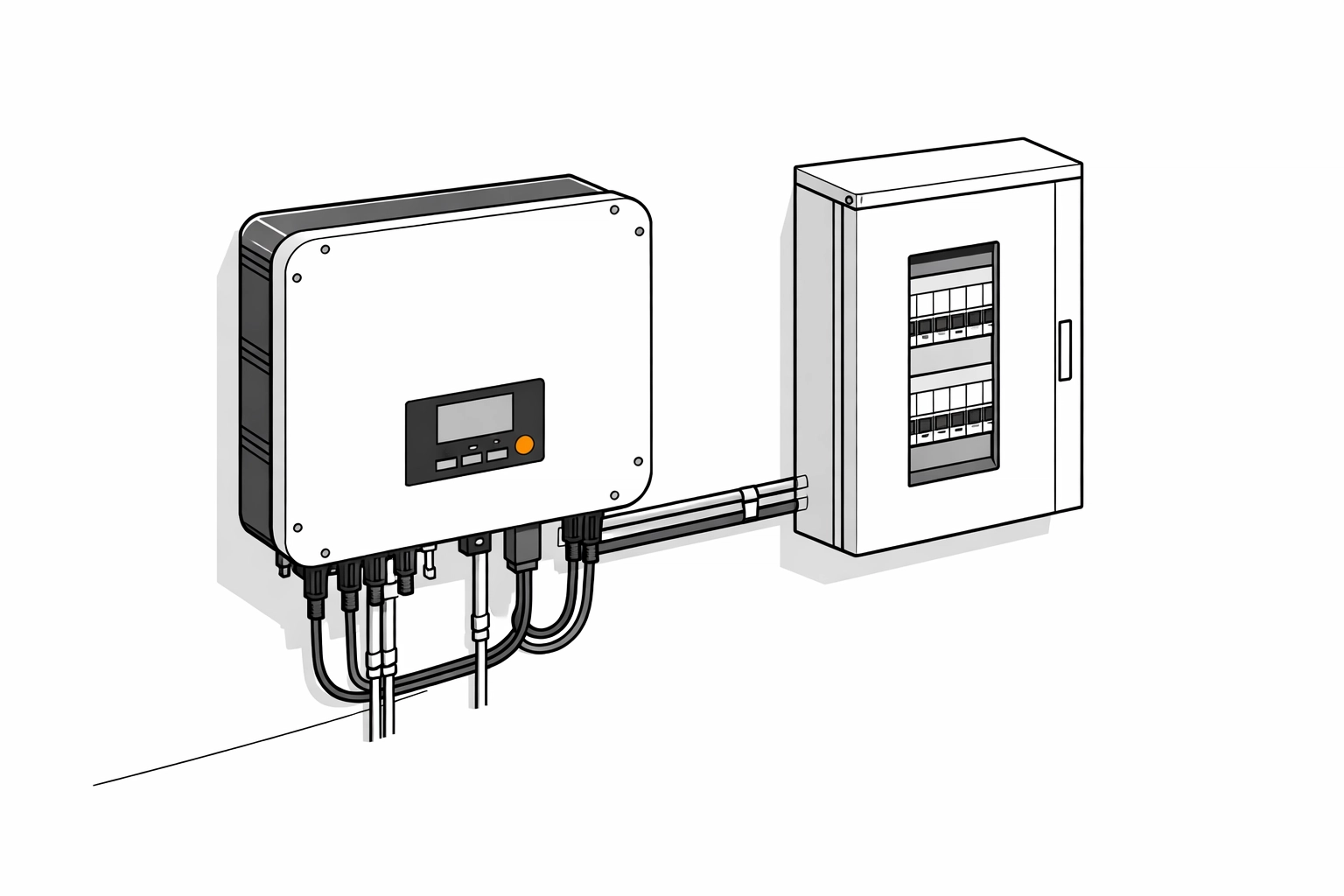 Moderner Solar-Wechselrichter und Elektro-Verteilerkasten für eine PV-Anlage in Wien.