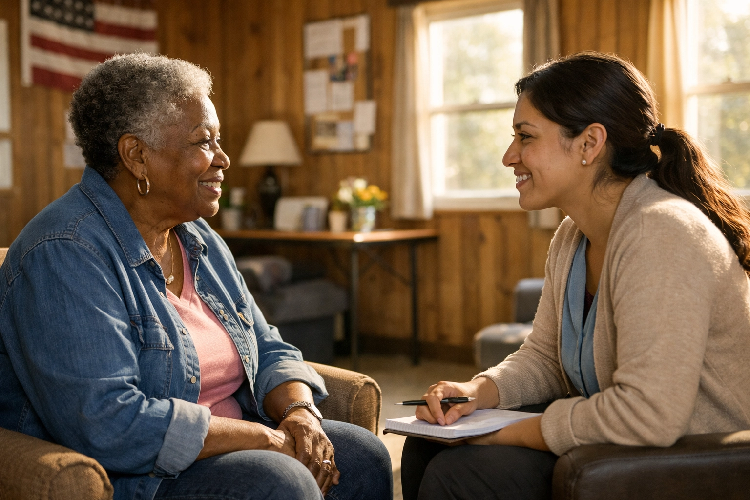 Therapy session at rural NC community center addressing mental health barriers