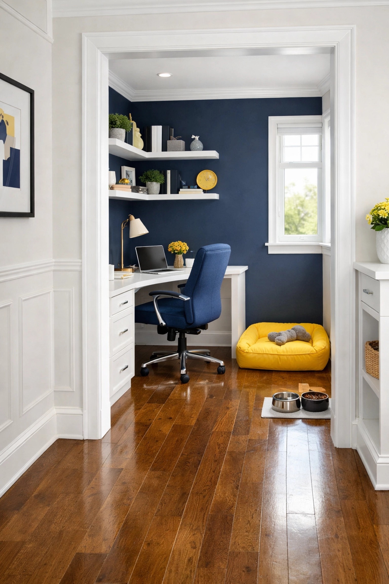 Organized home office and tidy pet area showing the versatile bi-weekly house cleaning in Maynard for busy families.