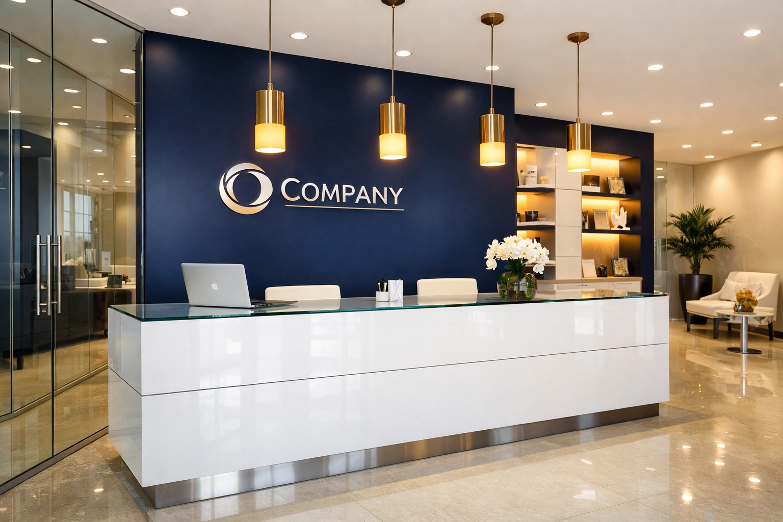 Streak-free modern office reception area highlighting Brimfield commercial cleaning services.