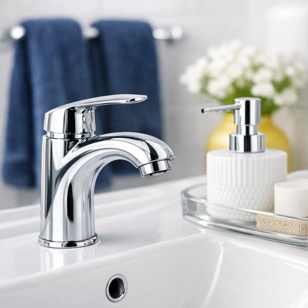 Sparkling bathroom vanity with a polished chrome faucet from professional house cleaning North Attleborough MA.