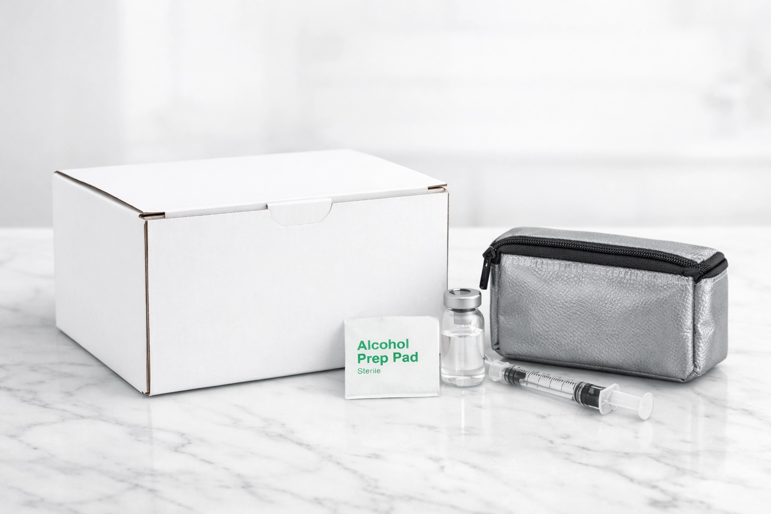 Secure medical weight loss shipment including GLP-1 medication and supplies delivered to a home.