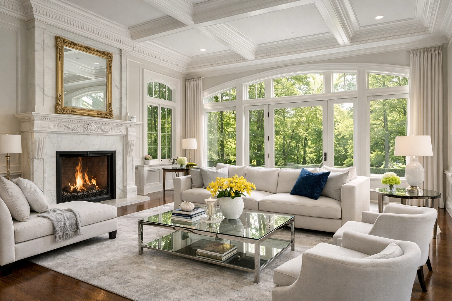 Immaculate Dover living room showcasing the results of high-end residential cleaning Massachusetts.