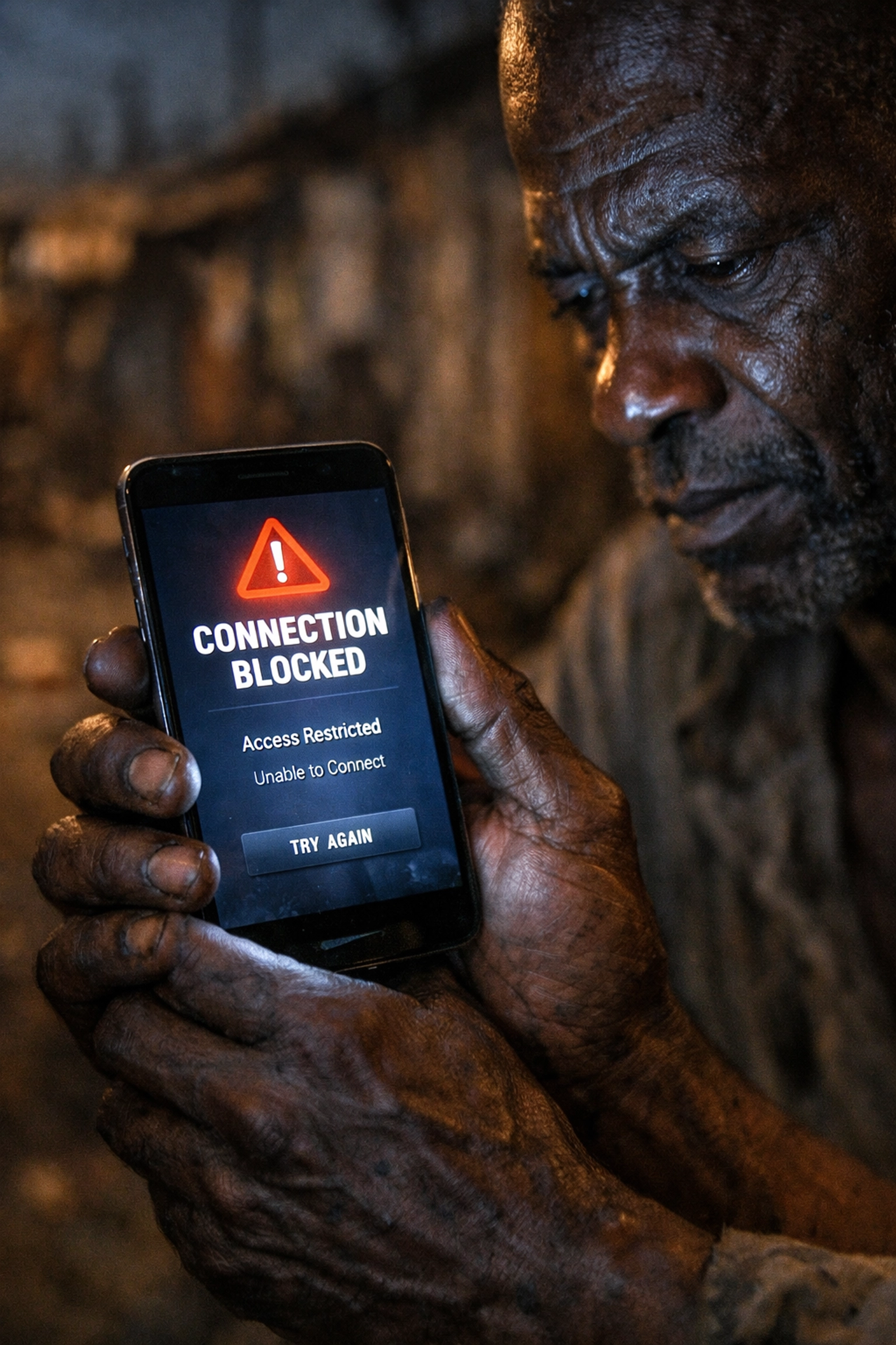 Blocked smartphone screen illustrating social media shutdown and digital censorship in Africa
