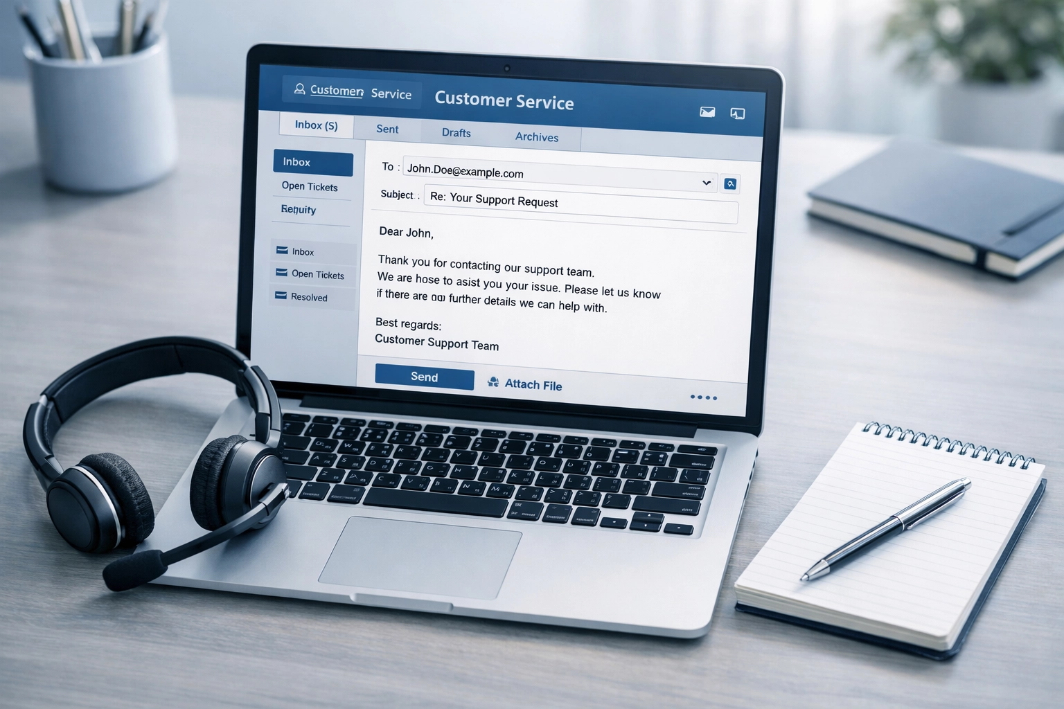 Customer service desk setup for monitoring and responding to online reviews