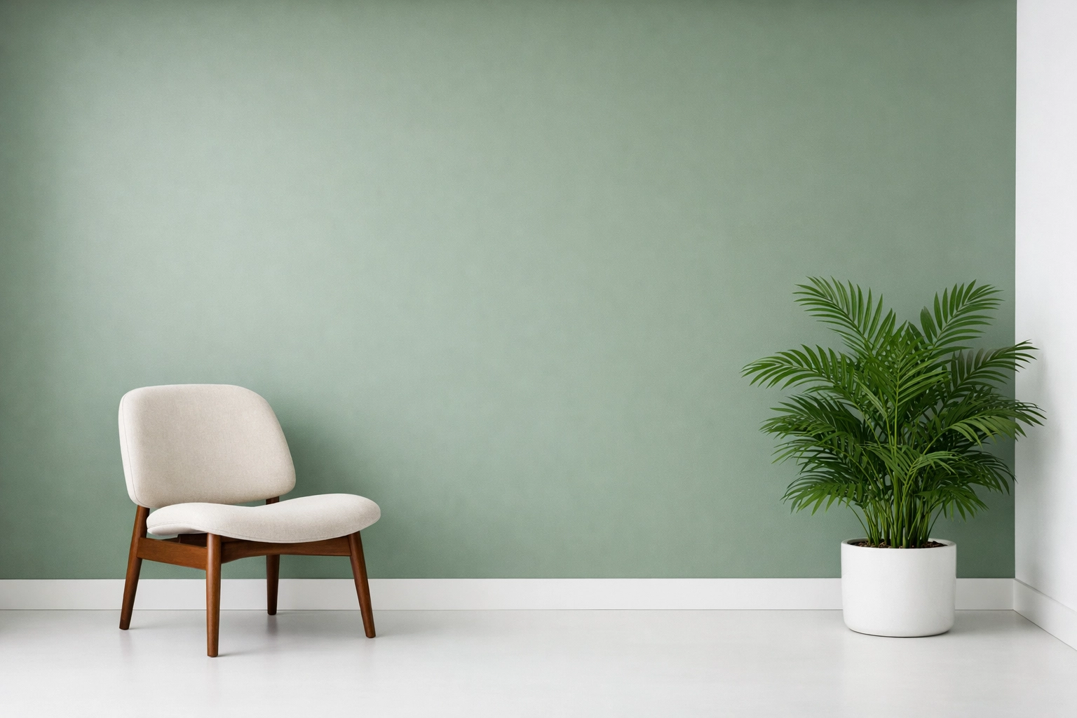 Modern office interior with a professionally finished sage green feature wall by Cheltenham decorators.