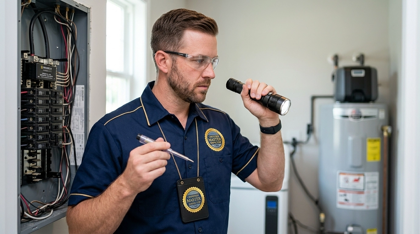 Professional inspector checking home electrical panel