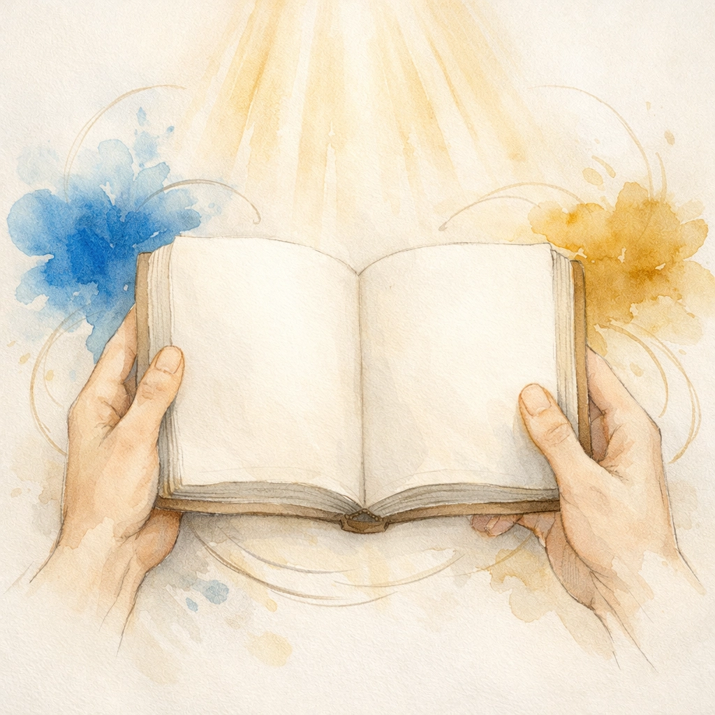 Hands gently holding open book in prayer and reflection showing God's attentive presence