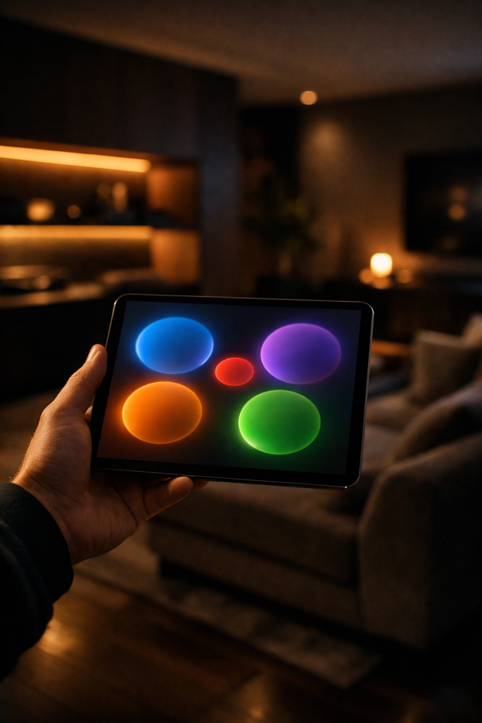 Managing multi-zone home audio installation settings via a sleek tablet app.