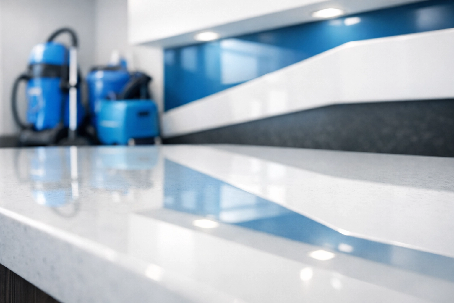 Spotless quartz reception desk after expert office cleaning in Marlborough reflecting a clean workspace.
