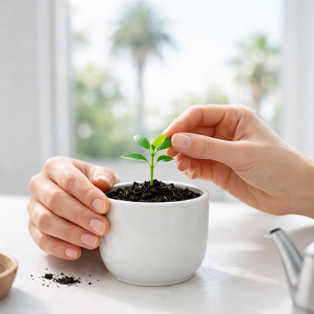Hands tending a seedling to represent financial growth and building a life insurance legacy.