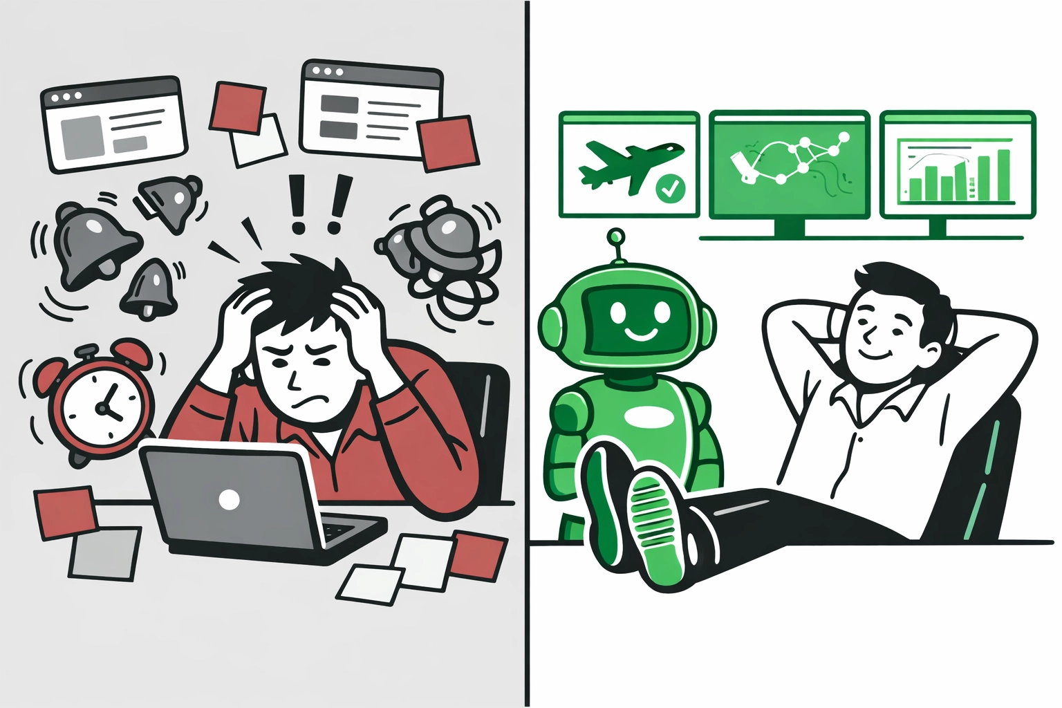 Comparison of stressful manual flight tracking versus automated AI monitoring