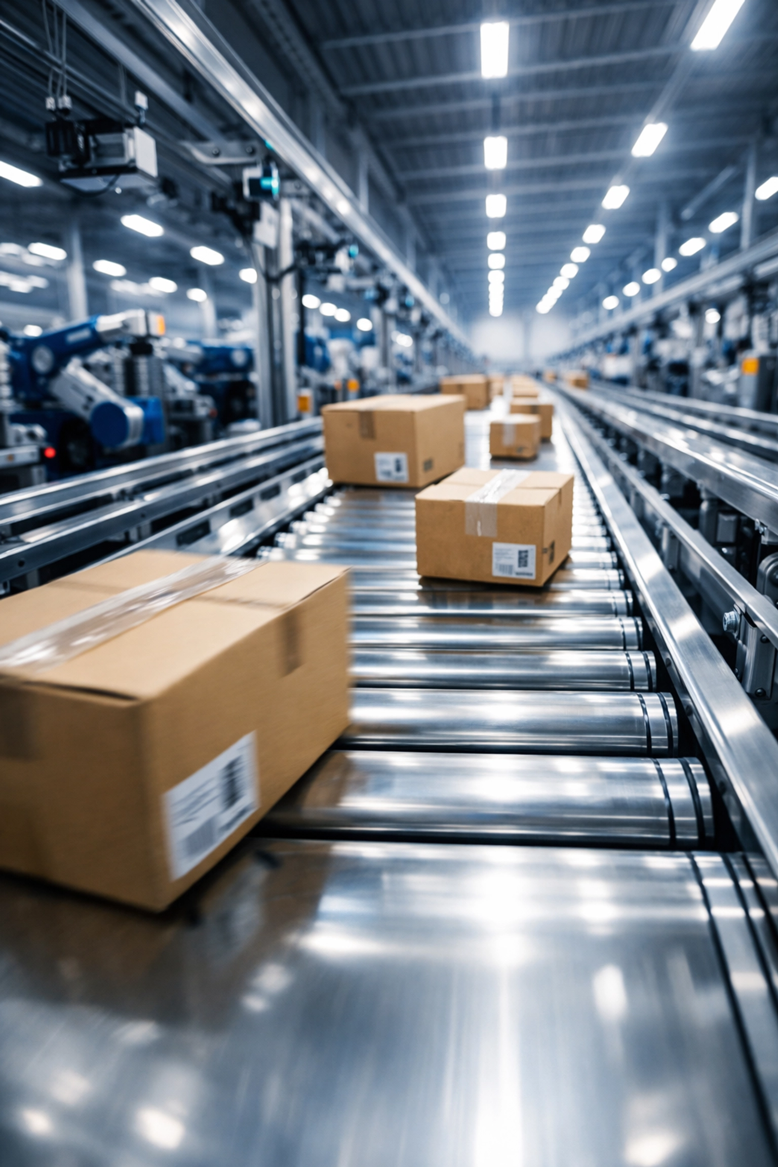 High-speed automated conveyor system showing fast pick-pack-ship ecommerce fulfillment solutions.