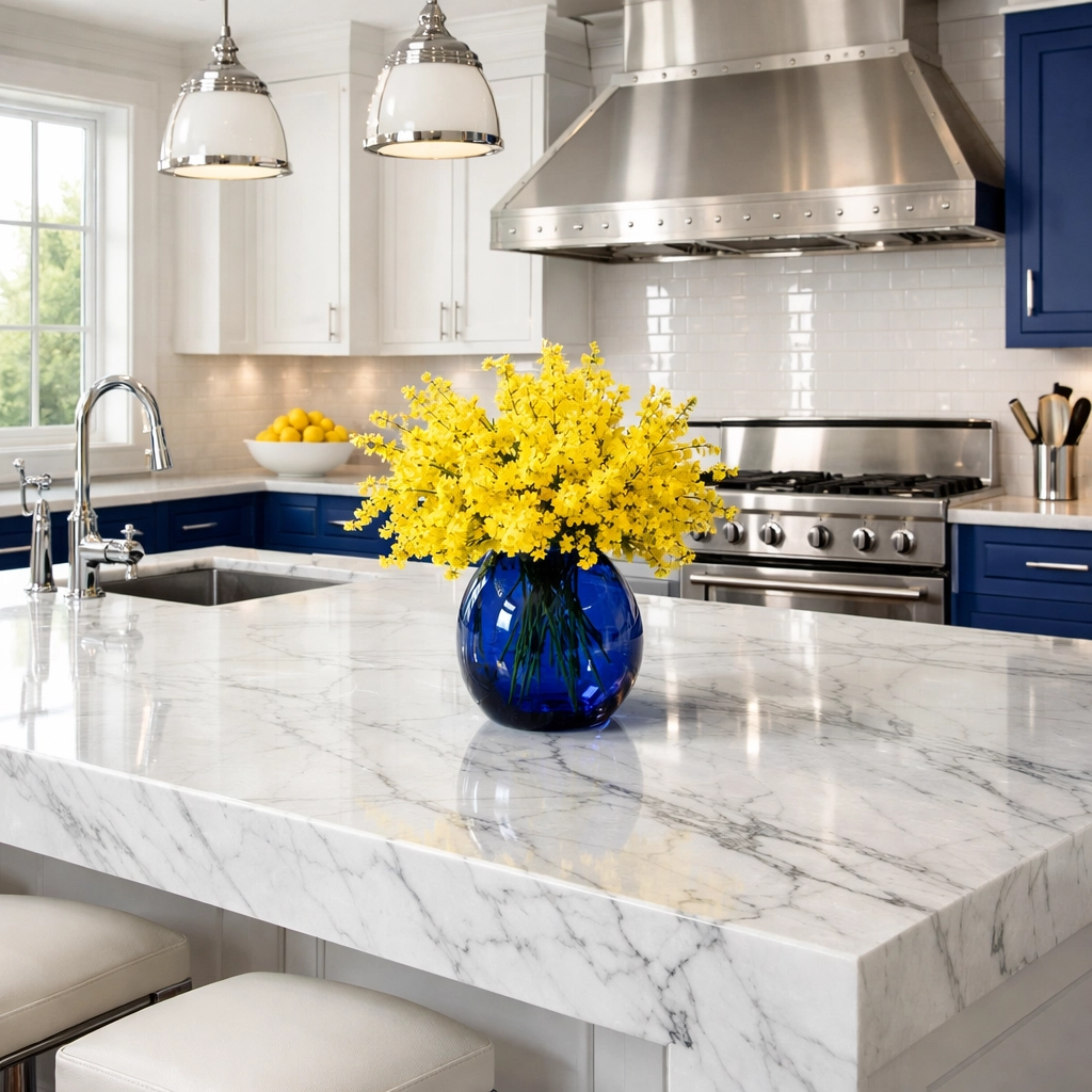 Impeccably clean luxury Dover kitchen showing professional residential cleaning Massachusetts results.