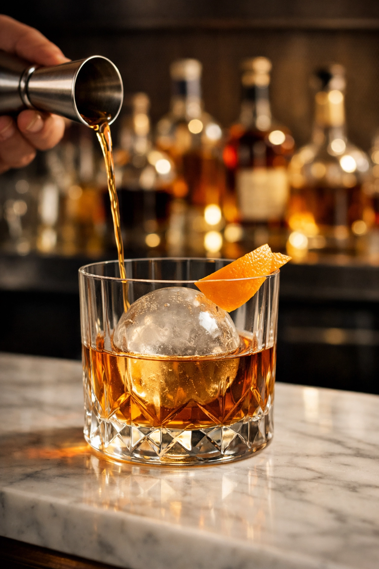 A gourmet cocktail served at a luxury corporate hospitality bar for VIP executive hosting.