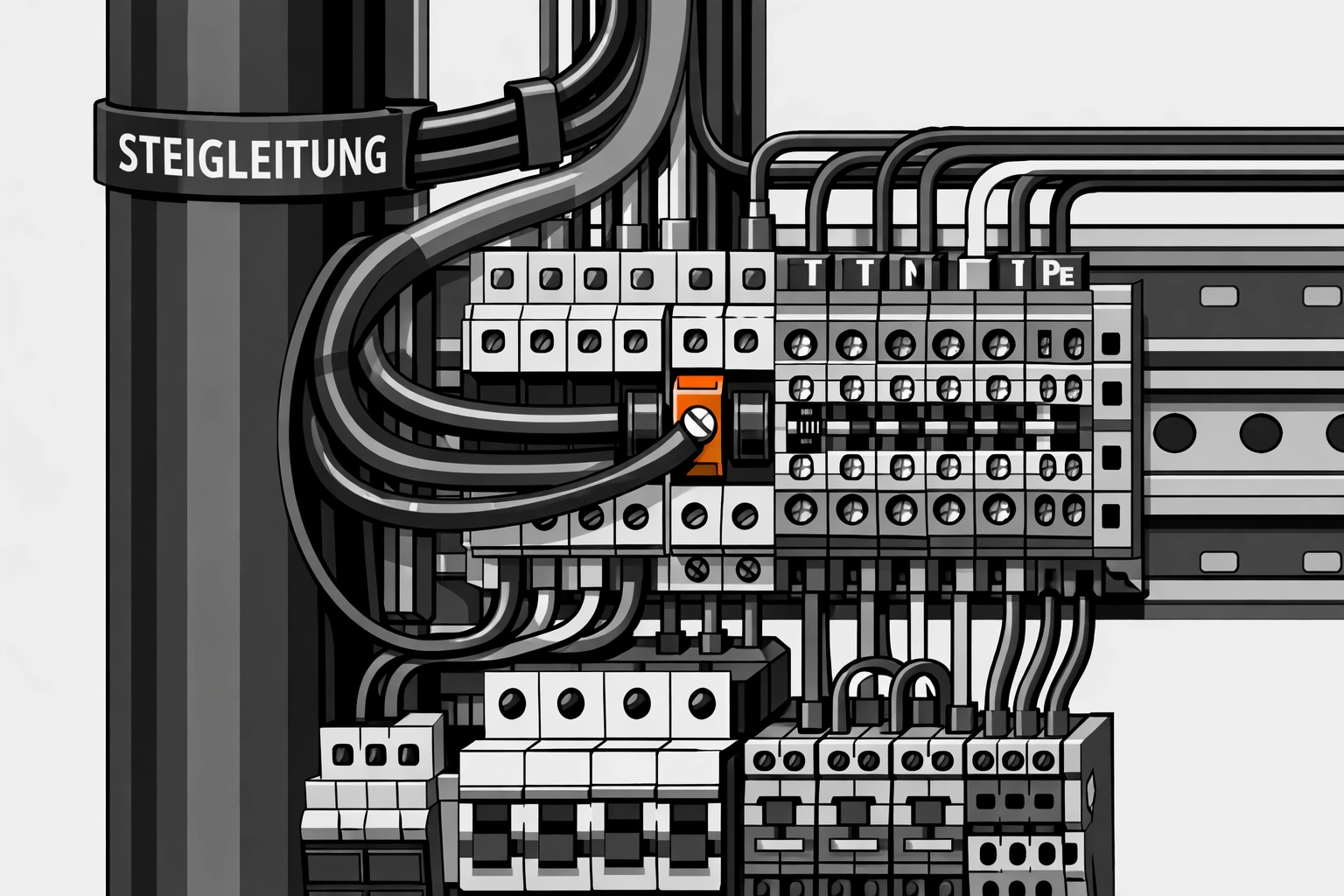 Technische Steigleitung und komplexe Elektroinstallation für professionellen Elektriker Notdienst Wien.