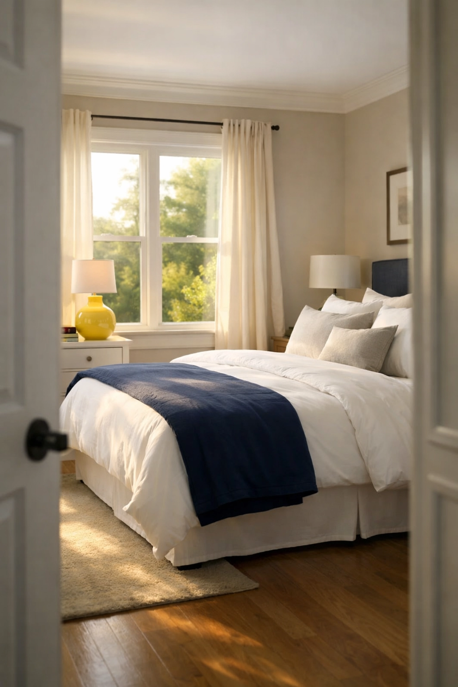 A serene bedroom after professional residential cleaning Concord MA services by the Ninjas.