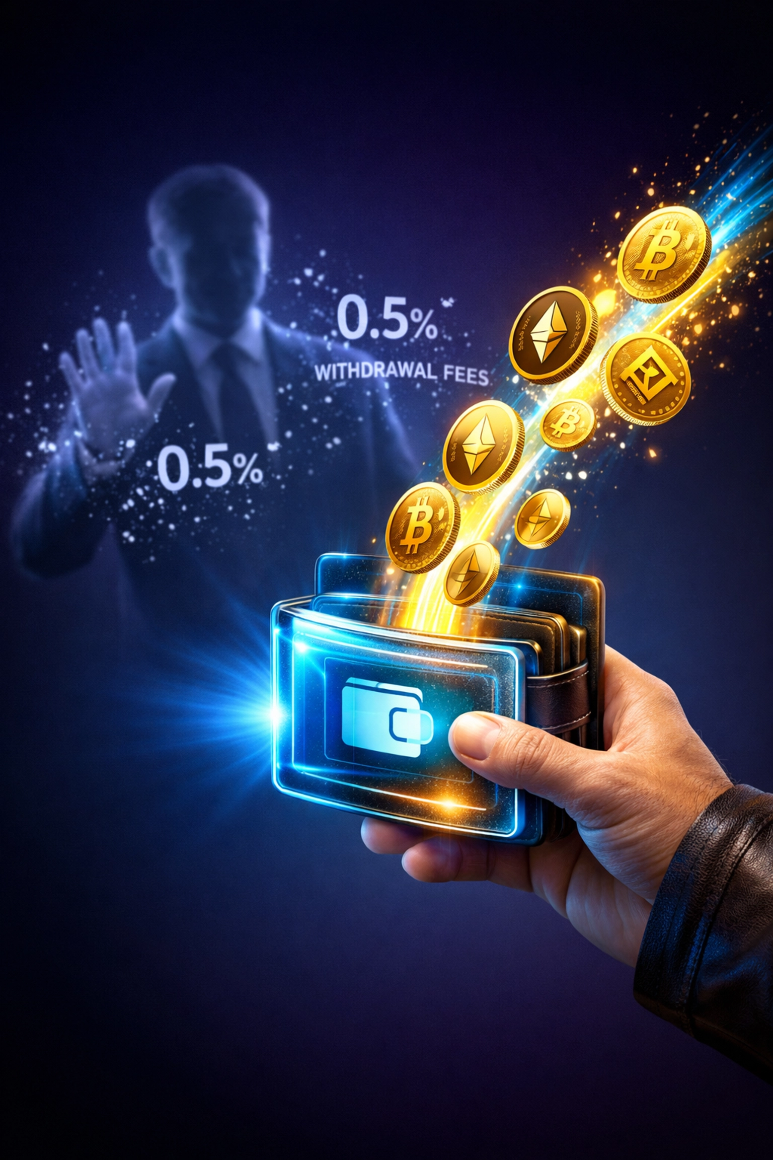 Self-custody crypto payment flowing directly to merchant wallet bypassing intermediary fees