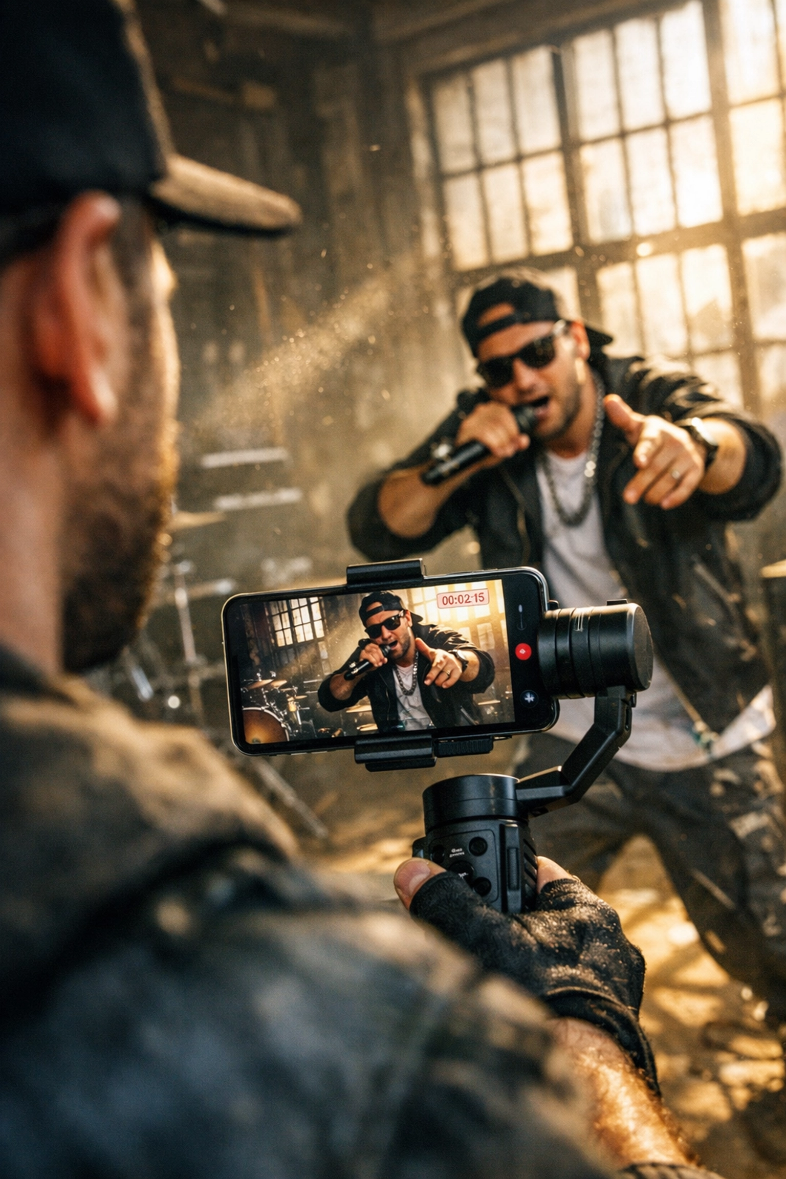 Independent artist filming social media music videos on a smartphone to boost brand engagement.