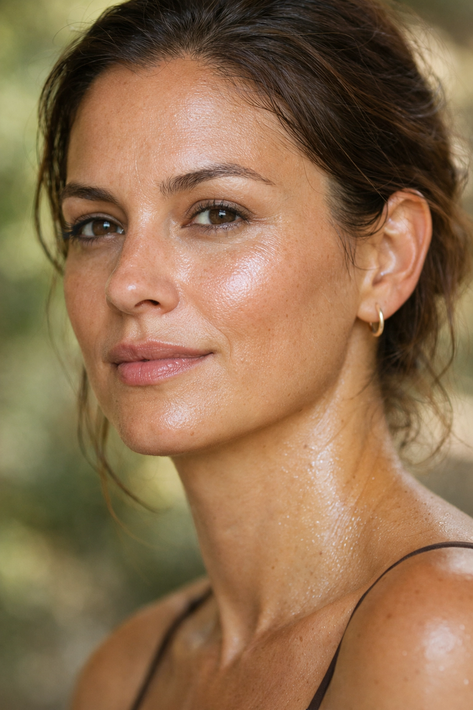 A woman with radiant, healthy skin after using a non toxic face moisturizer for natural hydration and a dewy glow.